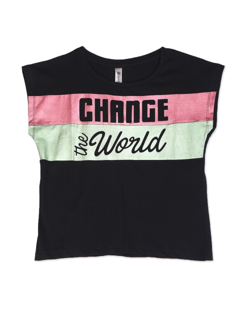 

Cherokee Girls Black & Pink Typography Printed Extended Sleeves T-shirt