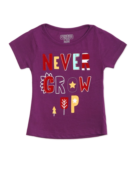 

Cherokee Girls Purple Typography Printed T-shirt