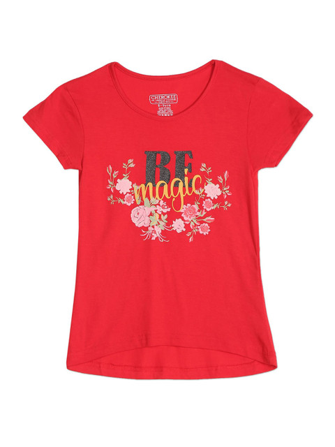 

Cherokee Girls Red & Pink Pure Cotton Printed T-shirt