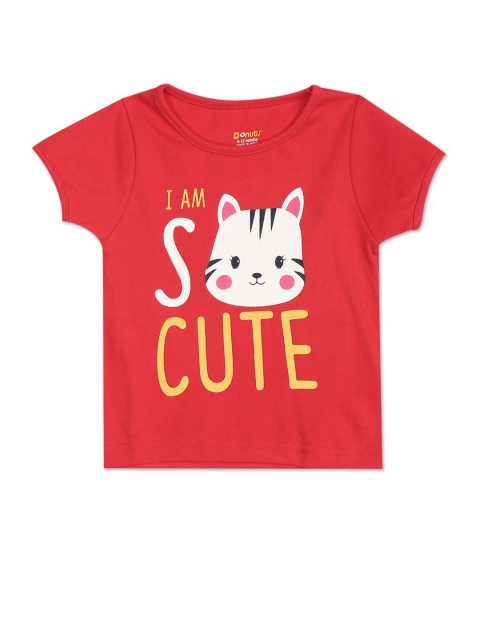 

Donuts Girls Red Kitten Printed Regular Fit T-shirt