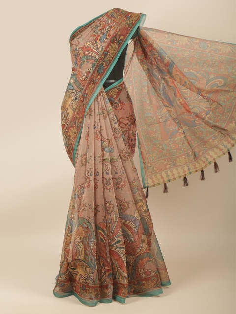 

Pothys Peach-Coloured & Blue Ethnic Motifs Saree