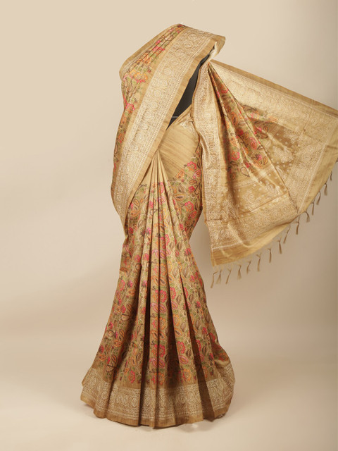 

Pothys Gold-Toned & Red Floral Jute Cotton Saree