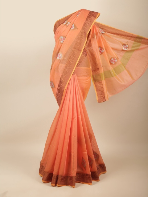

Pothys Peach-Coloured & White Floral Saree