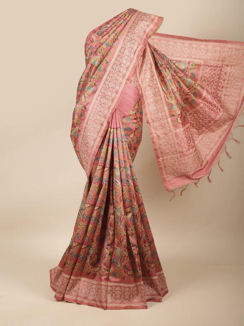 

Pothys Pink & Green Floral Jute Cotton Saree