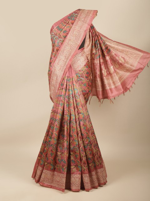 

Pothys Pink & Green Floral Jute Cotton Saree