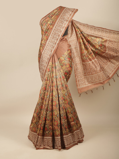 

Pothys Brown & Green Floral Jute Cotton Saree