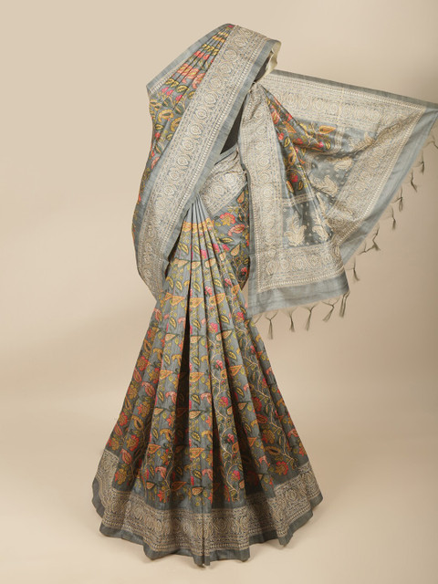 

Pothys Grey & Orange Ethnic Motifs Jute Cotton Saree