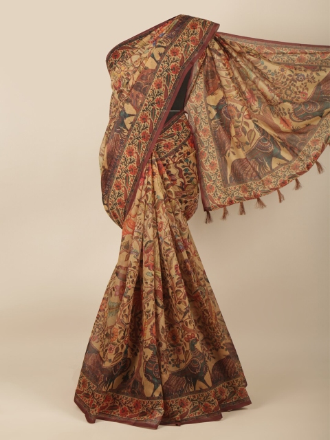 

Pothys Mustard Yellow & Brown Floral Saree