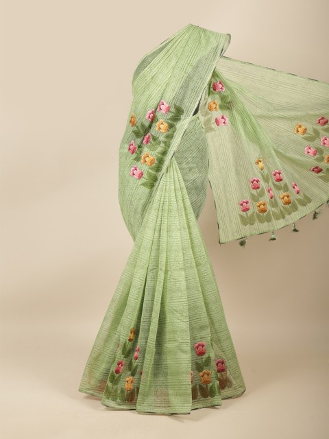 

Pothys Green & Pink Floral Supernet Saree