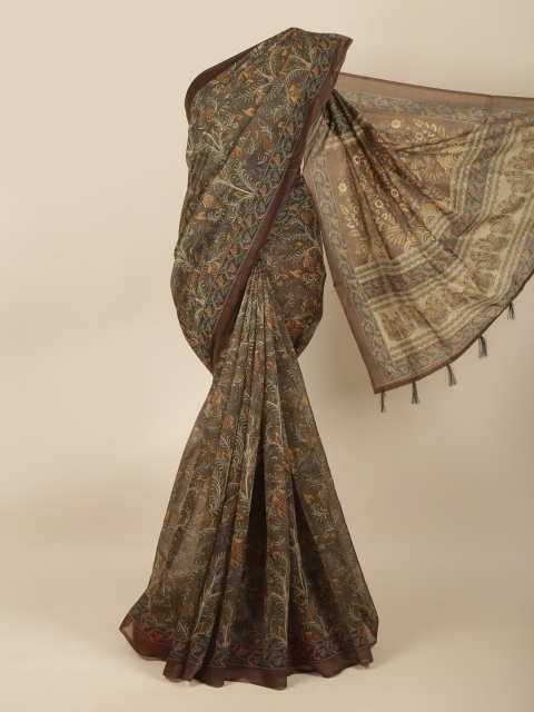 

Pothys Green & Brown Floral Saree