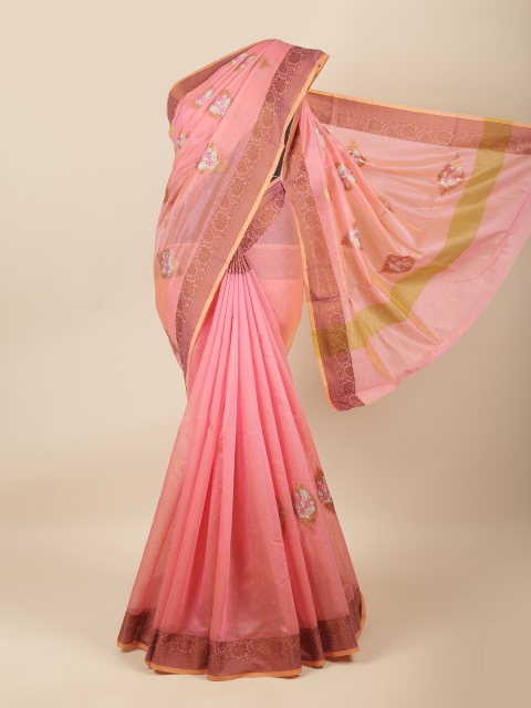 

Pothys Pink & Brown Woven Design Zari Saree