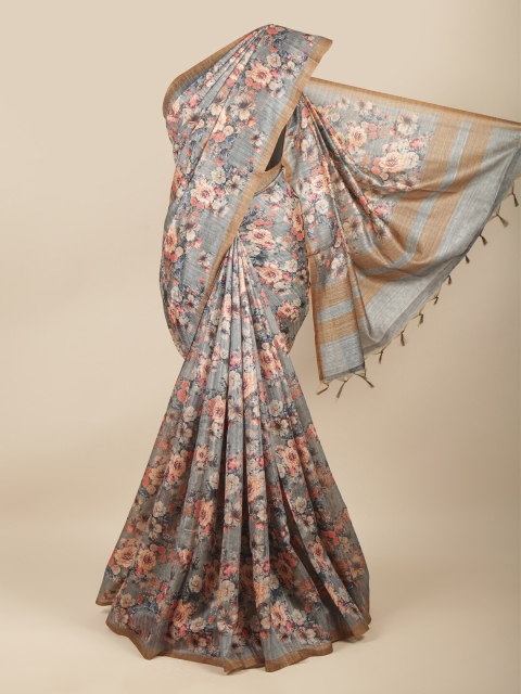 

Pothys Blue & Pink Floral Jute Cotton Saree
