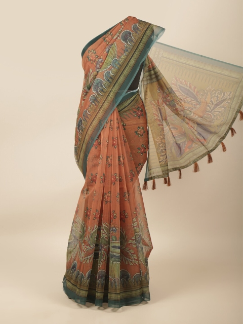 

Pothys Peach-Coloured & Green Kalamkari Saree