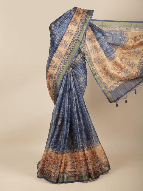 

Pothys Blue & Cream-Coloured Ethnic Motifs Saree