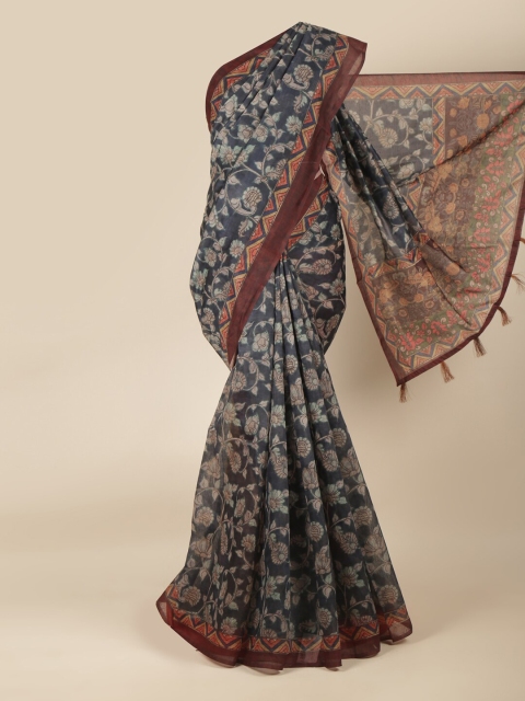 

Pothys Blue & Brown Floral Saree