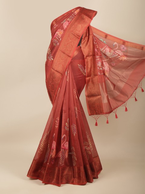 

Pothys Maroon & Gold-Toned Floral Zari Pure Cotton Saree