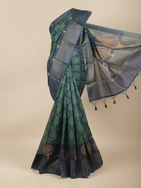 

Pothys Blue & Green Floral Pure Cotton Saree