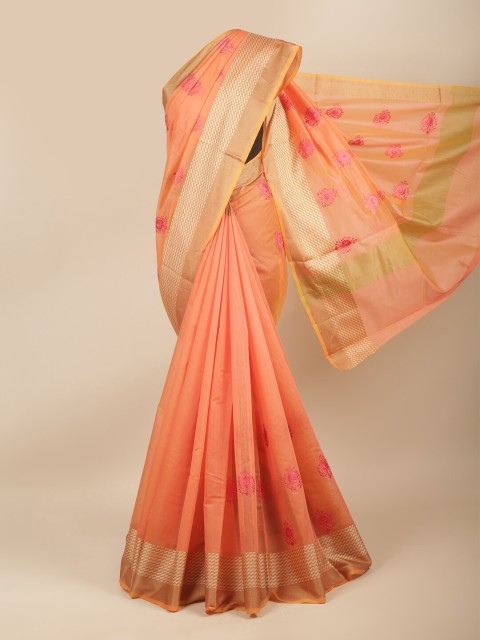 

Pothys Peach-Coloured & Pink Floral Saree