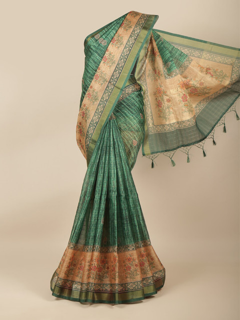 

Pothys Green & Beige Floral Saree