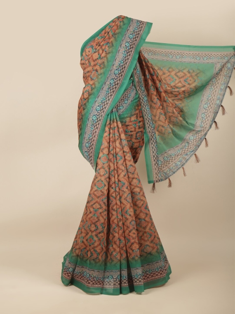 

Pothys Peach-Coloured & Green Printed Saree