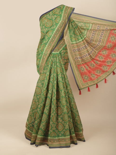 

Pothys Green & Blue Bandhani Saree