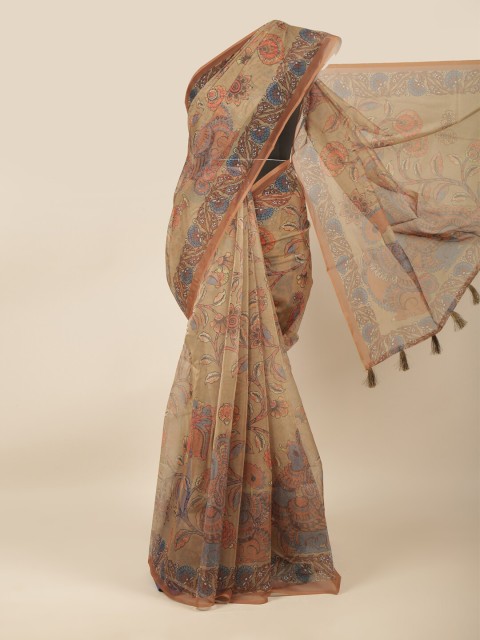 

Pothys Beige & Blue Kalamkari Saree