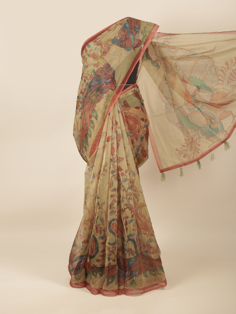 

Pothys Beige & Green Ethnic Motifs Saree