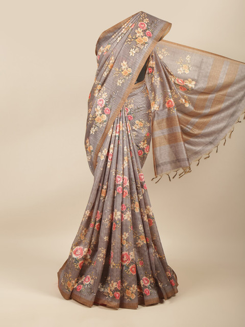 

Pothys Grey & Pink Floral Jute Cotton Saree