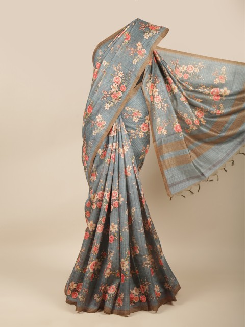 

Pothys Blue & Peach-Coloured Floral Jute Cotton Saree