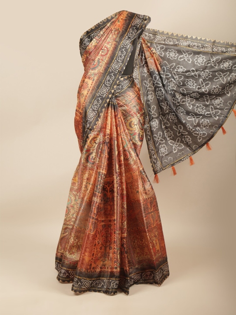 

Pothys Red & Brown Ethnic Motifs Jute Silk Saree