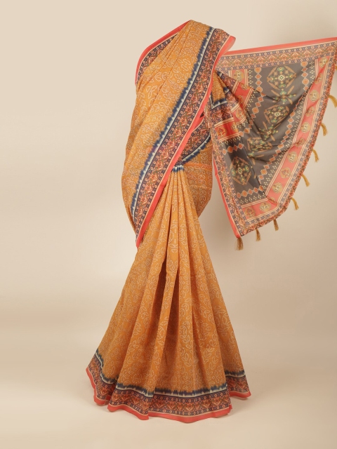 

Pothys Mustard & Blue Printed Saree