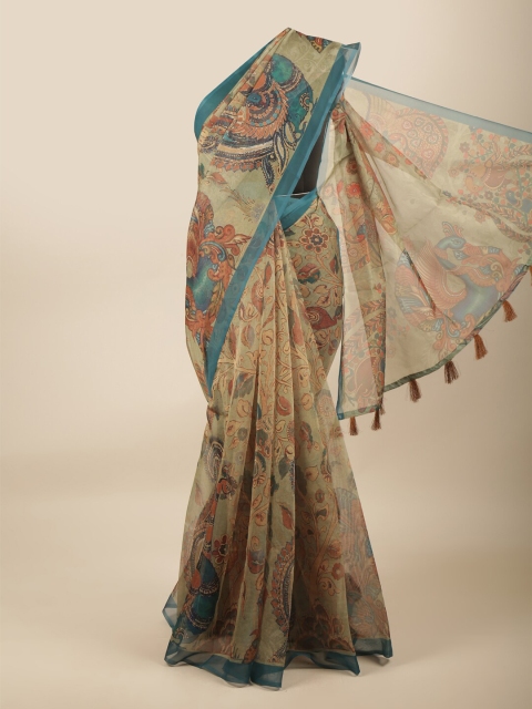 

Pothys Olive Green & Blue Kalamkari Saree