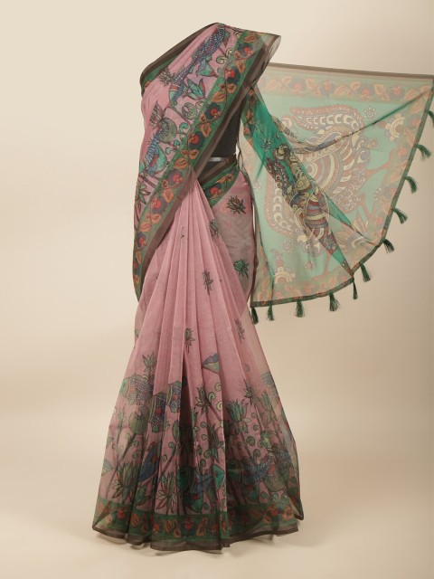 

Pothys Pink & Green Kalamkari Saree