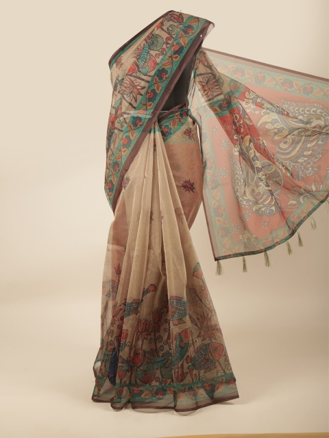 

Pothys Beige & Green Ethnic Motifs Saree