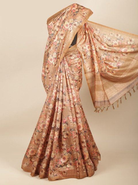

Pothys Peach-Coloured Floral Jute Cotton Saree