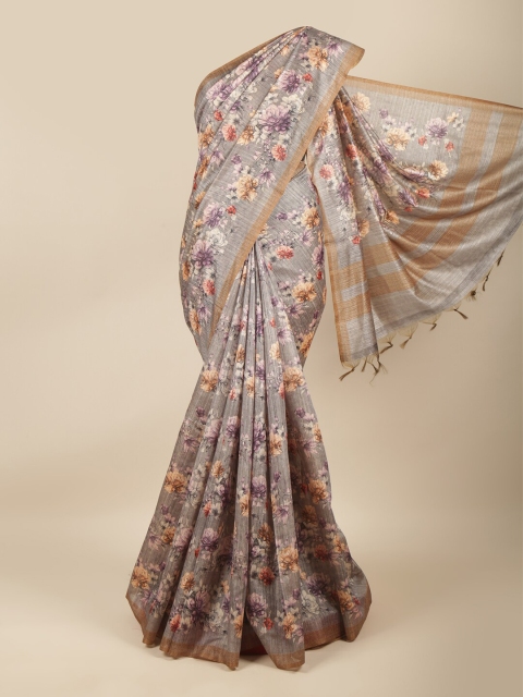 

Pothys Grey & Purple Floral Jute Cotton Saree