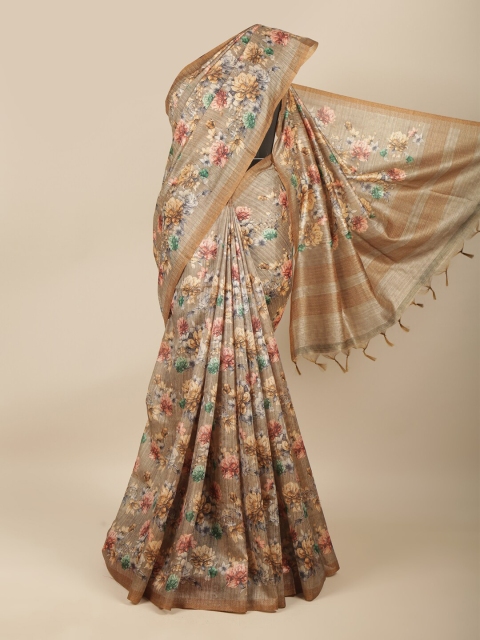 

Pothys Beige & Green Floral Jute Cotton Saree