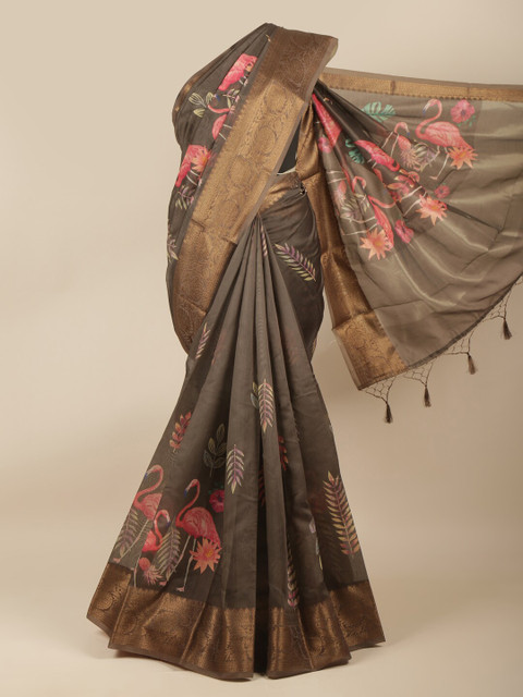 

Pothys Brown & Pink Floral Zari Pure Cotton Saree