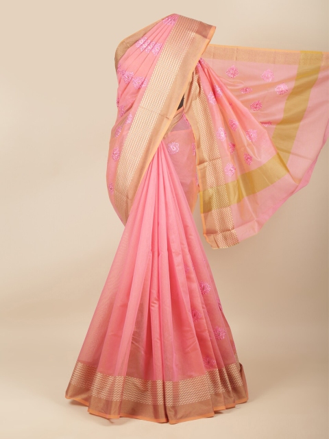 

Pothys Pink & Gold-Toned Ethnic Motifs Saree