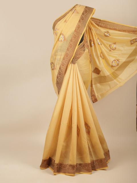 

Pothys Yellow & Brown Floral Saree