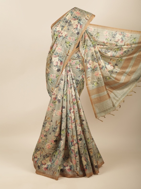 

Pothys Green & Red Floral Jute Cotton Saree