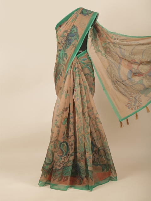 

Pothys Brown & Green Kalamkari Saree