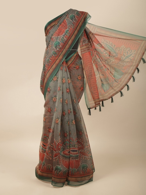 

Pothys Grey & Orange Floral Saree