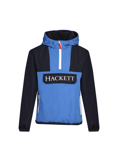 

HACKETT LONDON Boys Blue Colourblocked Lightweight Cotton Hooded Tailored Jacket