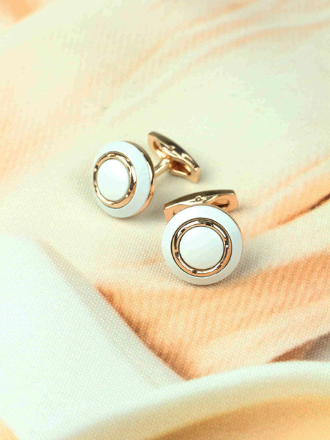 

Tossido White & Gold-Toned Metal Round Cufflink