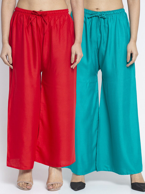 

Jinfo Women Red & Green 2 Knitted Ethnic Palazzos