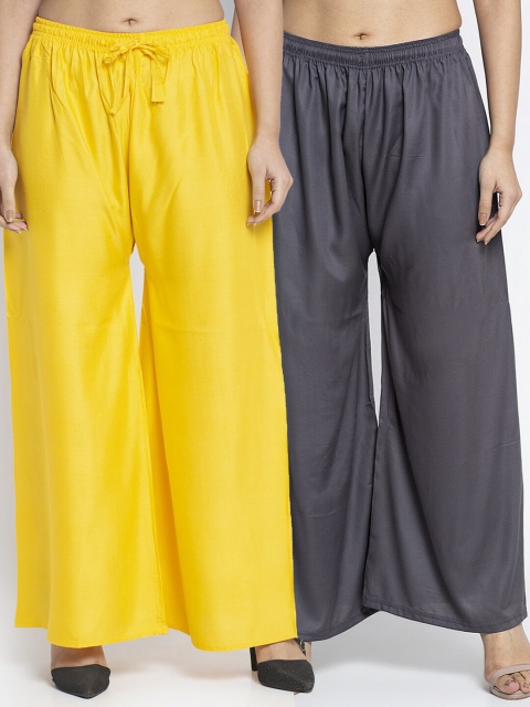 

Jinfo Women Yellow & Grey Set of 2 Flared Knitted Palazzos