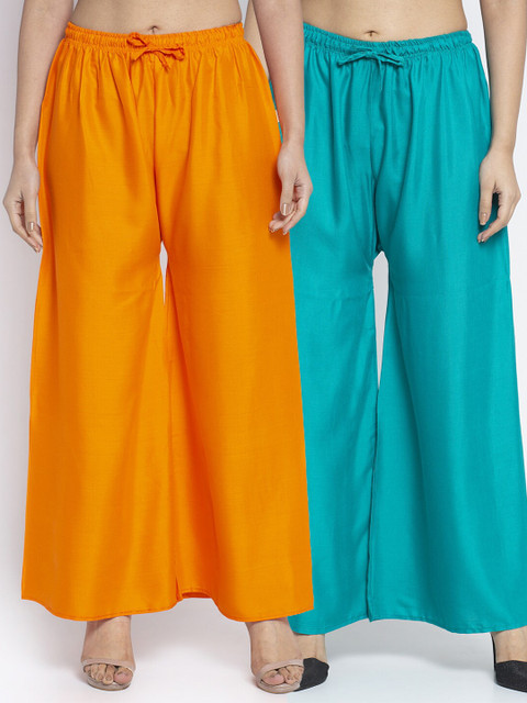 

Jinfo Women Orange & Blue Set Of 2 Flared Knitted Palazzos