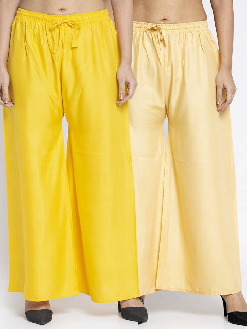 

Jinfo Women Yellow & Beige Set Of 2 Solid Straight Fit Palazzo