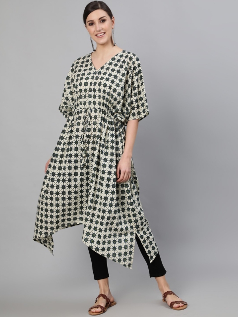 

Nayo Women Blue Geometric Printed Kaftan Flared Sleeves Cotton Kurta